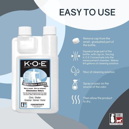 HOTOdorcide K.O.E Kennel Odor Eliminator Concentrate, Fresh Scent, 16 oz - Non-Enzymatic Formula for Cages, Runs, Home and Kennel Use