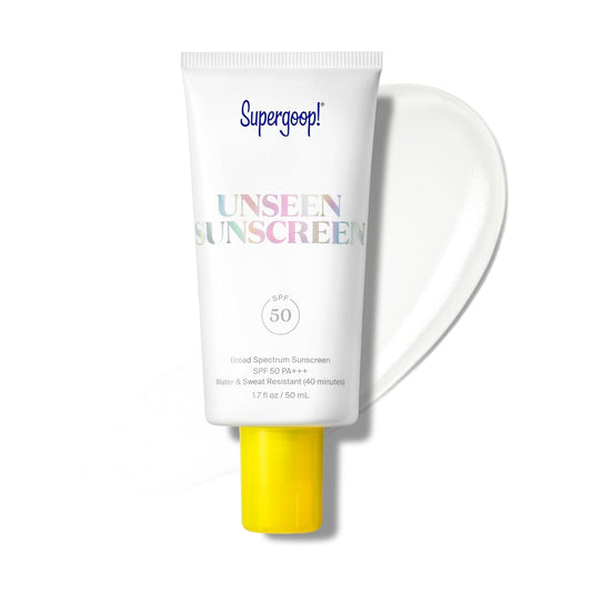 HOTSupergoop! Unseen Sunscreen - SPF 50 - Clear & Invisible Face Sunscreen + Broad Spectrum + Makeup-Gripping Primer - Weightless, Scentless, Oil Free