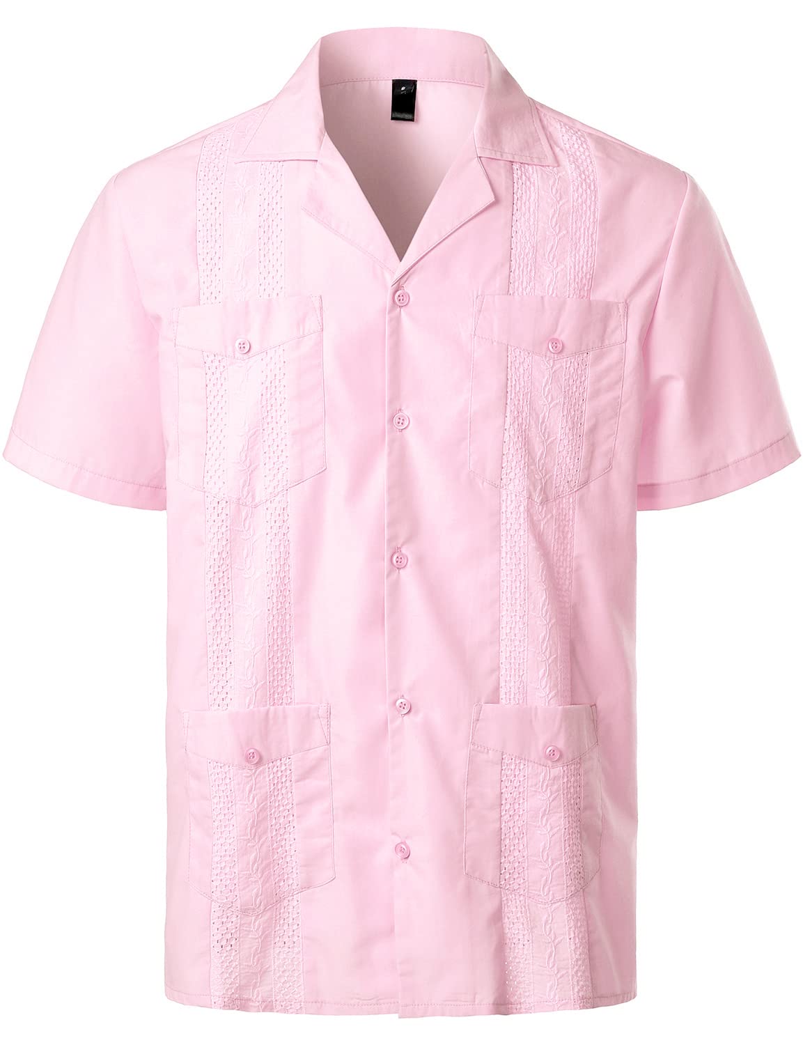 HOTVATPAVE Mens Short Sleeve Button Down Cuban Guayabera Shirts | Camp Collar, Button Up, Wedding, Breathable, Casual Stylish, Summer, Hawaiian, Vacation, Embroidered, Holiday, with Pocket