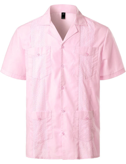 HOTVATPAVE Mens Short Sleeve Button Down Cuban Guayabera Shirts | Camp Collar, Button Up, Wedding, Breathable, Casual Stylish, Summer, Hawaiian, Vacation, Embroidered, Holiday, with Pocket