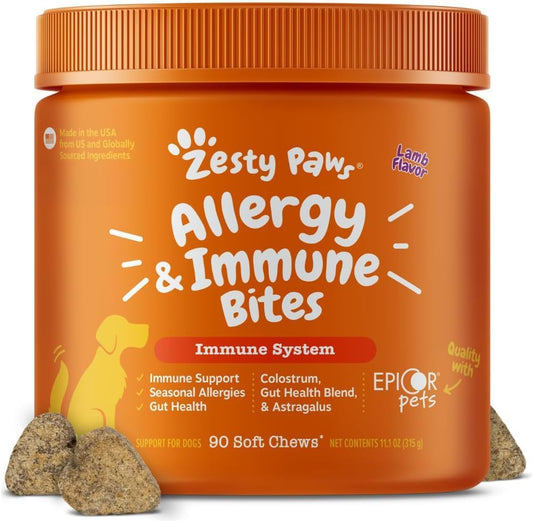 HOTZesty Paws Allergy Immune Bites - Dog Allergy Chews, Dog Probiotics for Itchy Skin and Ears, Lamb, 90ct