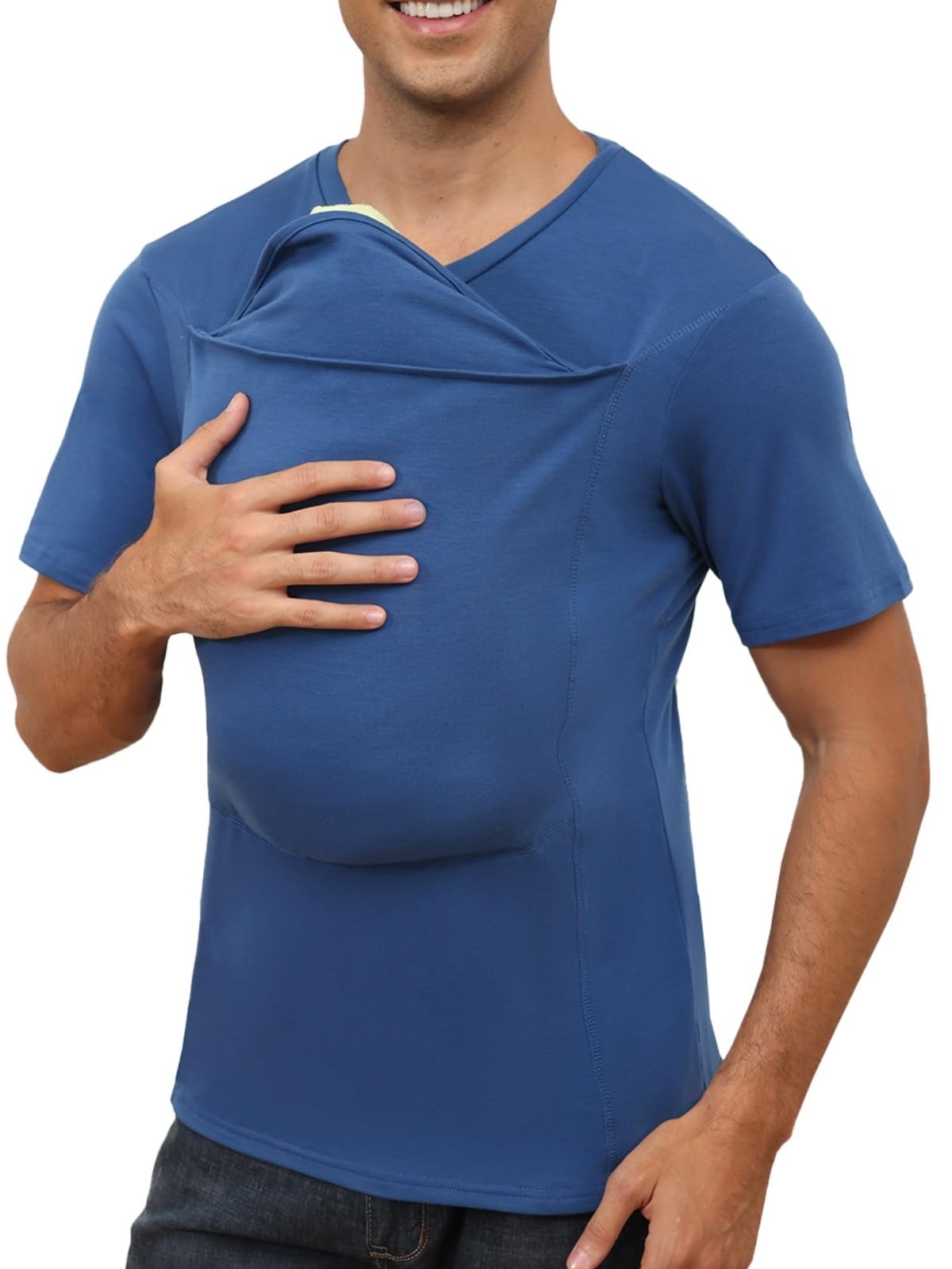 HOTMens Baby Carrier Shirt Dad Shirt for Men Short Sleeve Pocket Tee Shirts | New Dad Gifts T-Shirt Baby Wearing Skin to Skin Shirts