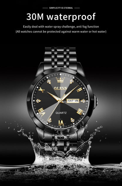 HOTOLEVS Watch for Men Diamond Business Dress Analog Quartz Stainless Steel Waterproof Luminous Date Two Tone Luxury Casual Wrist Watch Blue