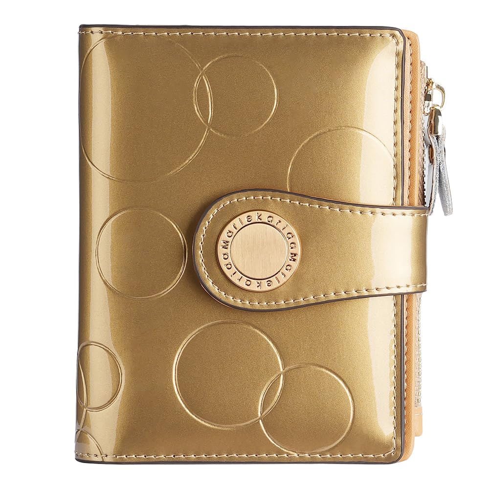 HOTFashionable genuine leather women's wallet, multiple card slots, short three fold style, zipper and snap closure, RFID shielding protection credit card clip, foldable wallet (Black)