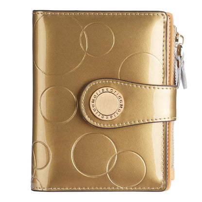 HOTFashionable genuine leather women's wallet, multiple card slots, short three fold style, zipper and snap closure, RFID shielding protection credit card clip, foldable wallet (Black)