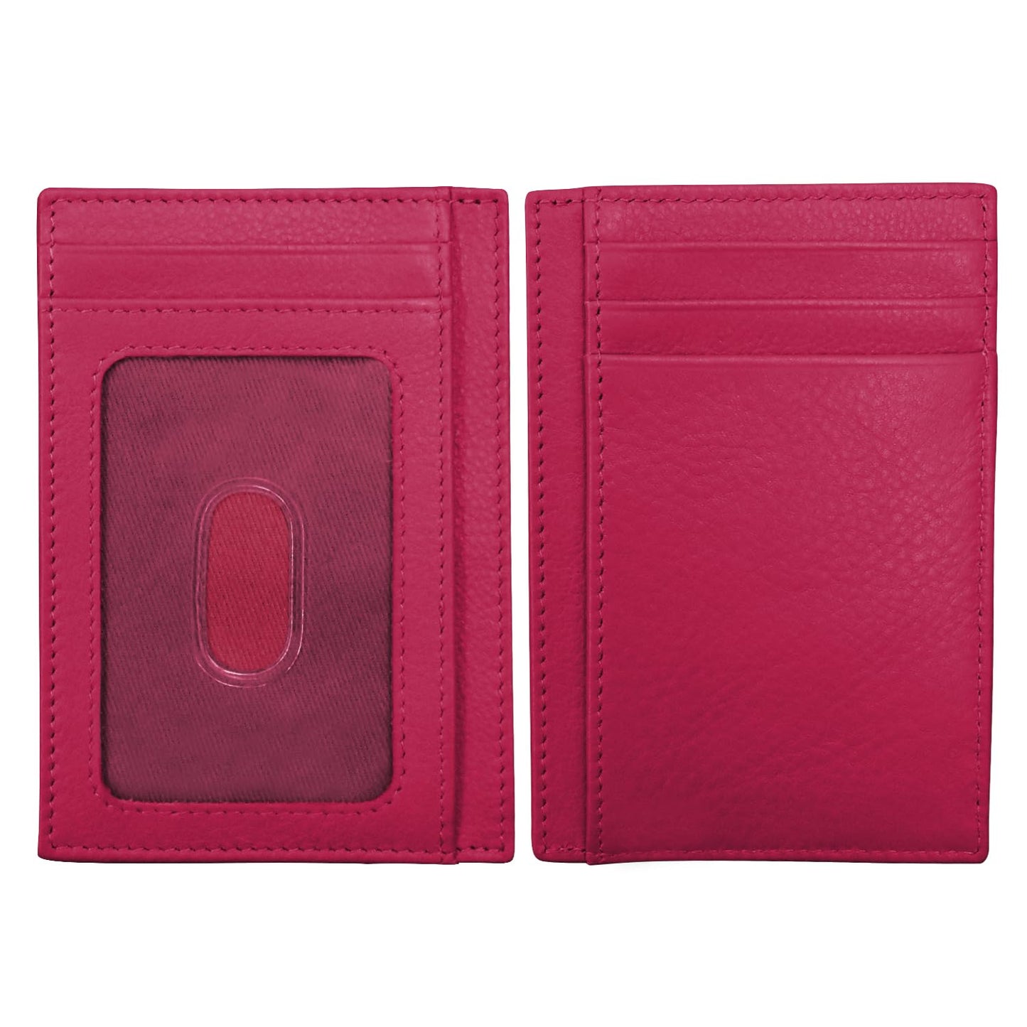 HOTili New York Genuine Leather Slim RFID Card Holder for Men - 7 Slots, Clear ID Window with Thumb Slide, Compact 4.5" x 3", Minimalist Credit Card Holder for Front or Back Pocket - Antique Saddle