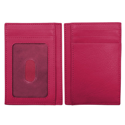 HOTili New York Genuine Leather Slim RFID Card Holder for Men - 7 Slots, Clear ID Window with Thumb Slide, Compact 4.5" x 3", Minimalist Credit Card Holder for Front or Back Pocket - Antique Saddle