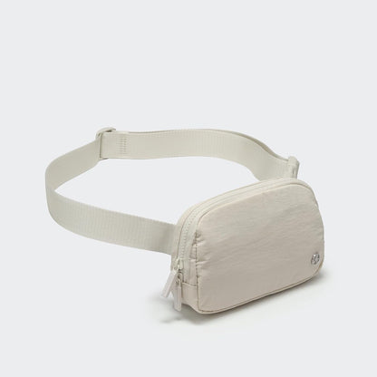 HOTPander Two Way Zipper Fanny Pack Nylon Everywhere Belt Bag for Women, Water Repellent Waist Packs, Crossbody Bags with Adjustable Strap (White Opal).