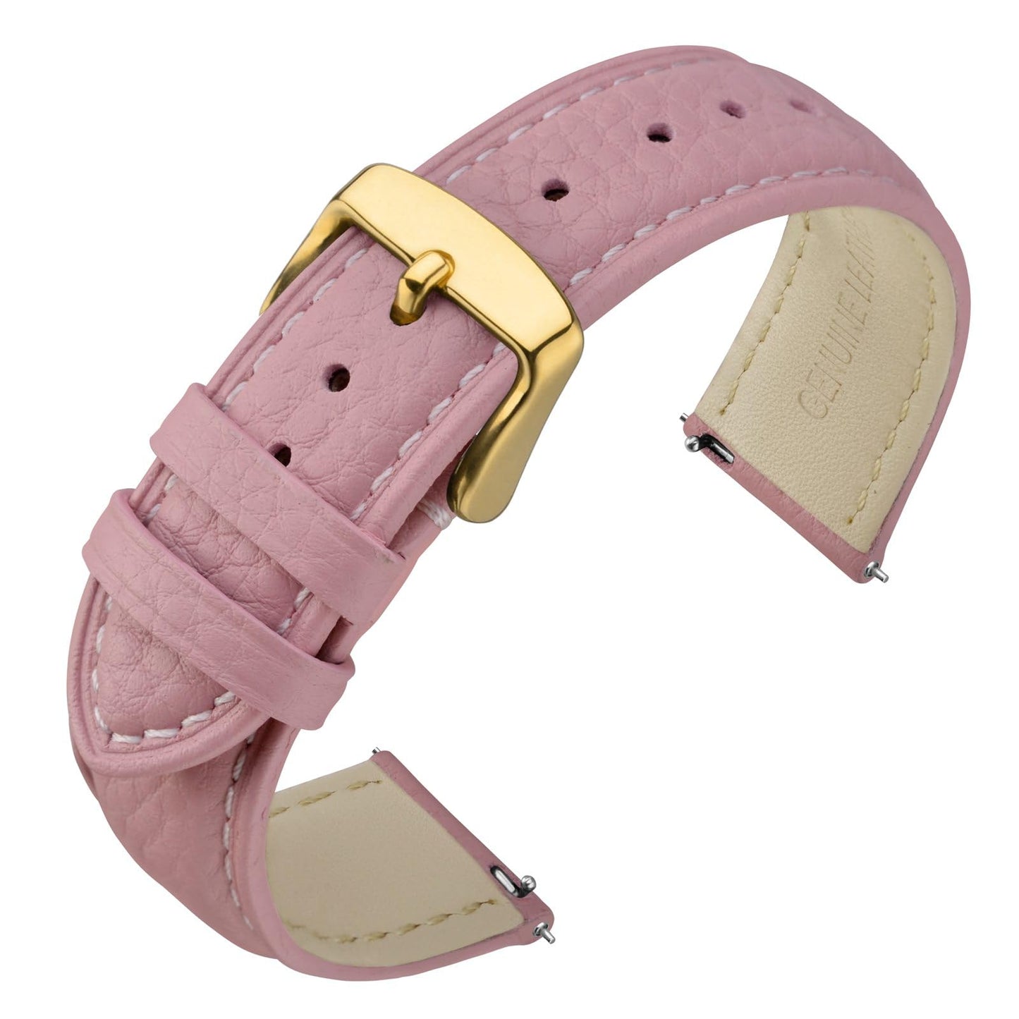 HOTANNEFIT Watch Band 18mm, Quick Release Textured Padded Leather Straps with Gold Buckle for Men and Women (Black)