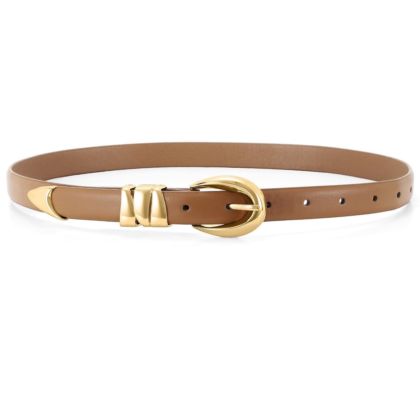 HOTWHIPPY Women Skinny Leather Belt for Jeans Pants Dresses Ladies Fashion Waist Belt with Shiny Gold Buckle