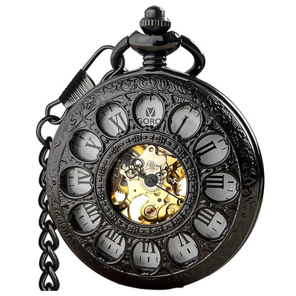 HOTVIGOROSO Mechanical Pocket Watches for Men Skeleton Pocket Watch with Chain | Vintage gold men's pocket watch,Hand wind up mechanical,Roman No. analog pocketwatch,Reloj de bolsillo para hombre,Gift ideal