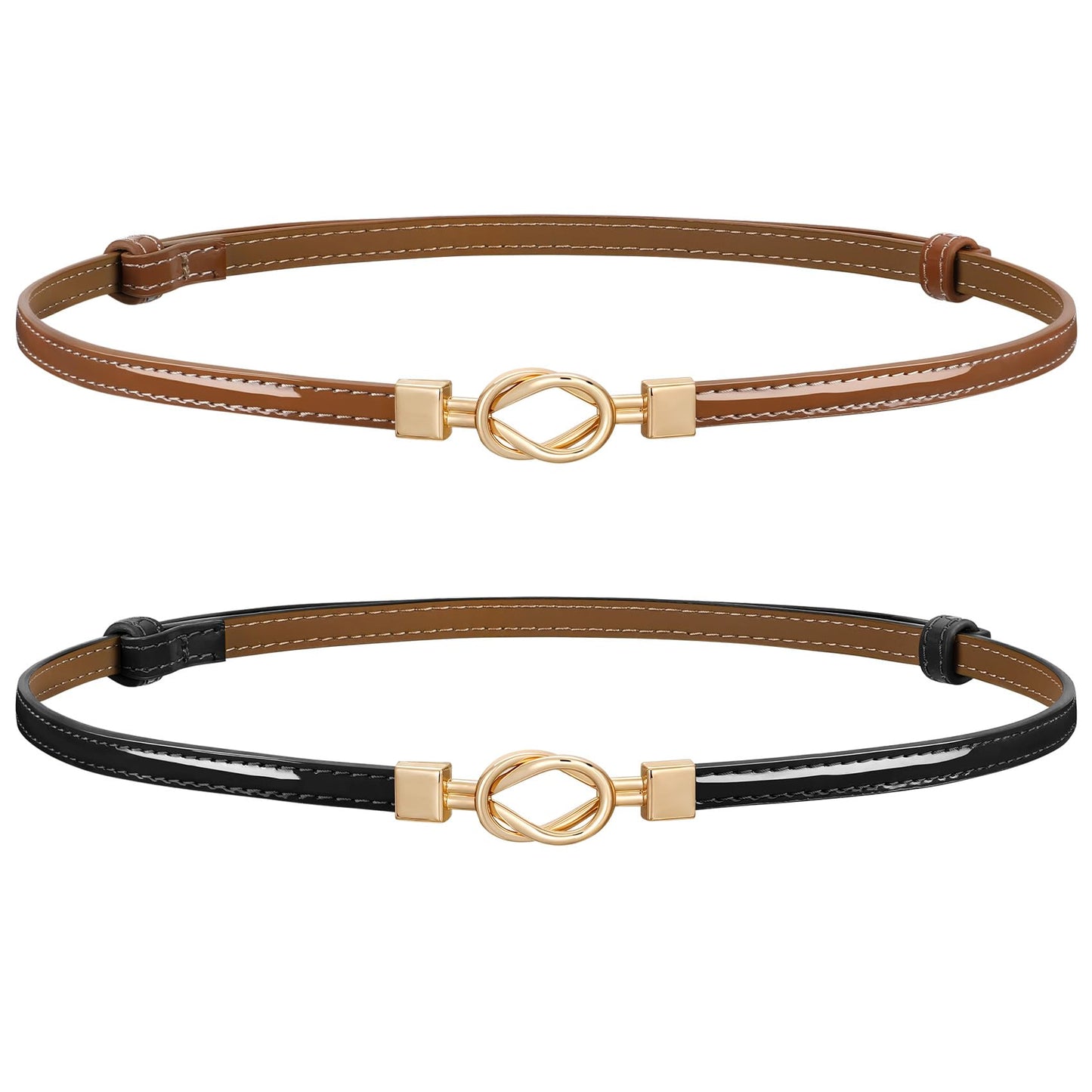 HOTJASGOOD Leather Skinny Belts for Women Plus Size Ladies Thin Waist Belts Adjustable for Jeans Pants Dresses with Gold Buckle