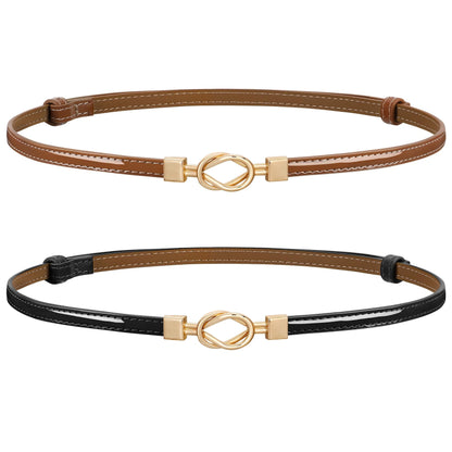 HOTJASGOOD Leather Skinny Belts for Women Plus Size Ladies Thin Waist Belts Adjustable for Jeans Pants Dresses with Gold Buckle