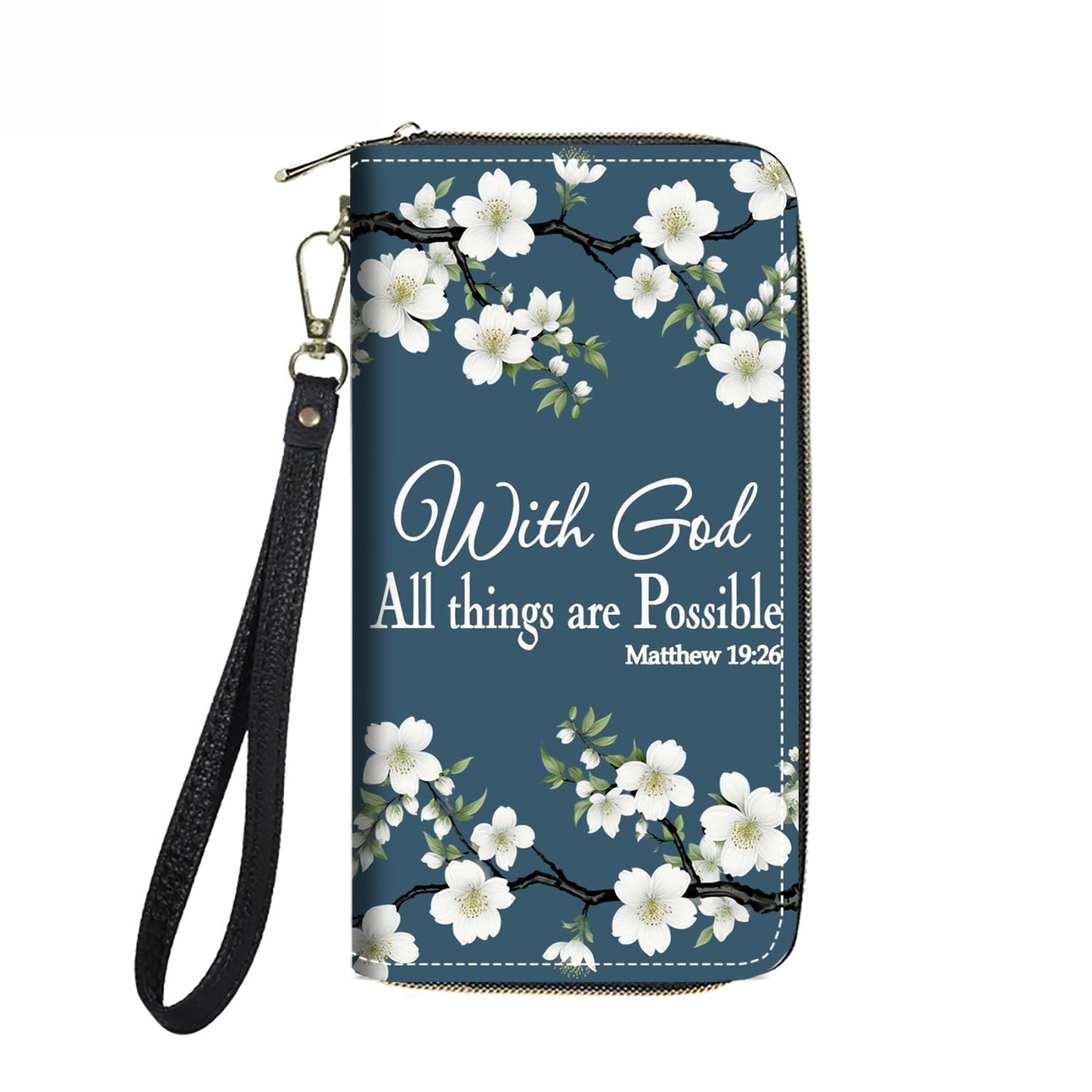 HOTWomen's Large Capacity Wallet PU Leather Double Zipper Clutch Purse Multifunctional Wallet with Removable Wristlet Strap for Smart Phone/Coin/Card/Cash, Floral Quotes Bible Verse Philippians 4-13