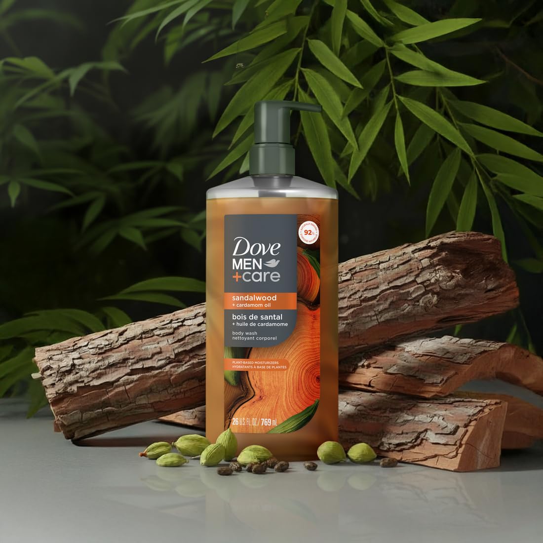 HOTDOVE MEN Moisturizing Body Wash for Men, Sandalwood + Cardamom Oil, 26oz