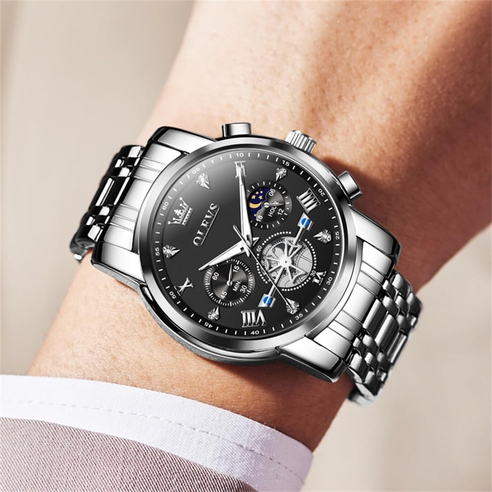 HOTOLEVS Watches Men Waterproof Luxury Big Face Mens Watch Stainless Steel Quartz Analog Dress Watches for Men Luminous Multifunction Man Watch Relojes De Hombre