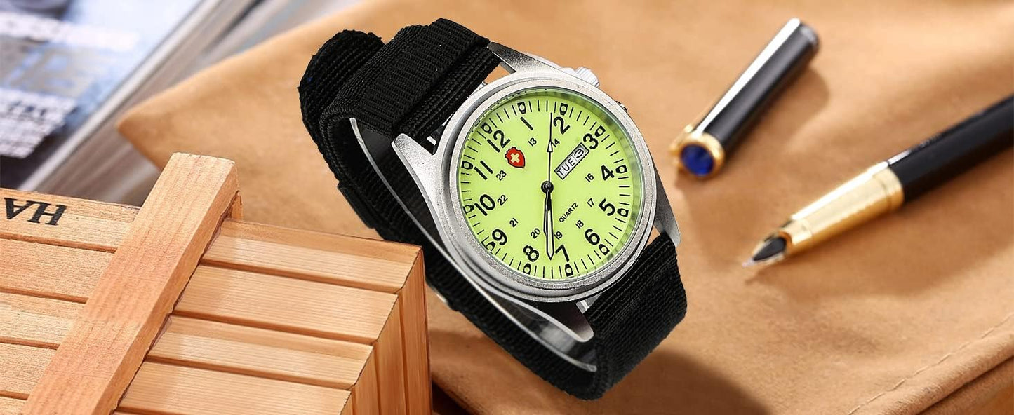HOTGosasa Unisex Military Analog Field Watch with Nylon Strap, Luminous Easy Read Dial, Sport Tactical Casual Quartz Wristwatch, Daily Water Resistant