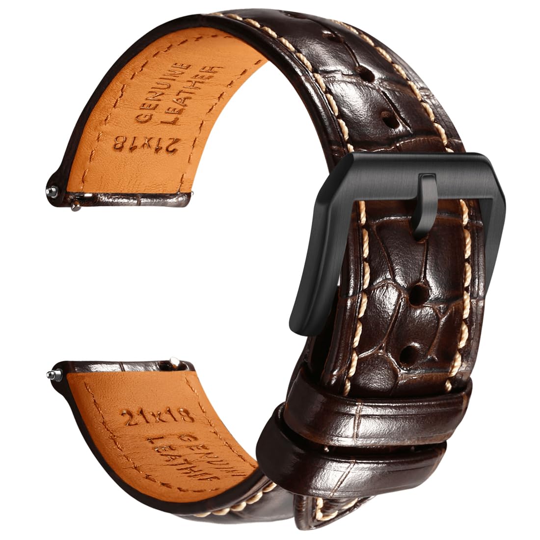 HOTREZERO Leather Watch Band for Men, Quick-Release Alligator Grain Embossed | REZERO Watch Bands Replacement | Luxury Style | 316L Stainless Steel Hardware | Curved End for Round Dial | 19/20/21/22mm