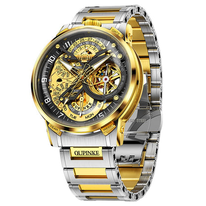 HOTOLEVS Self Winding Watches for Men Automatic Mechanical Dress Tourbillon Stainless Steel Dual Calendar Waterproof Luminous Wrist Watch