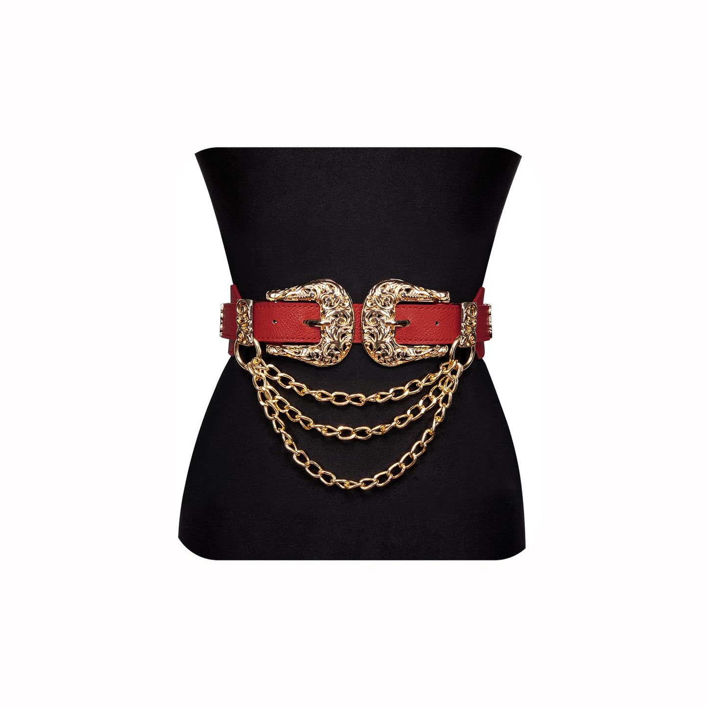 HOTDubulle Womens Belt Chain Leather Belts Vintage Western Adjustable Elastic Double Buckle for Cowboy Pant Dress