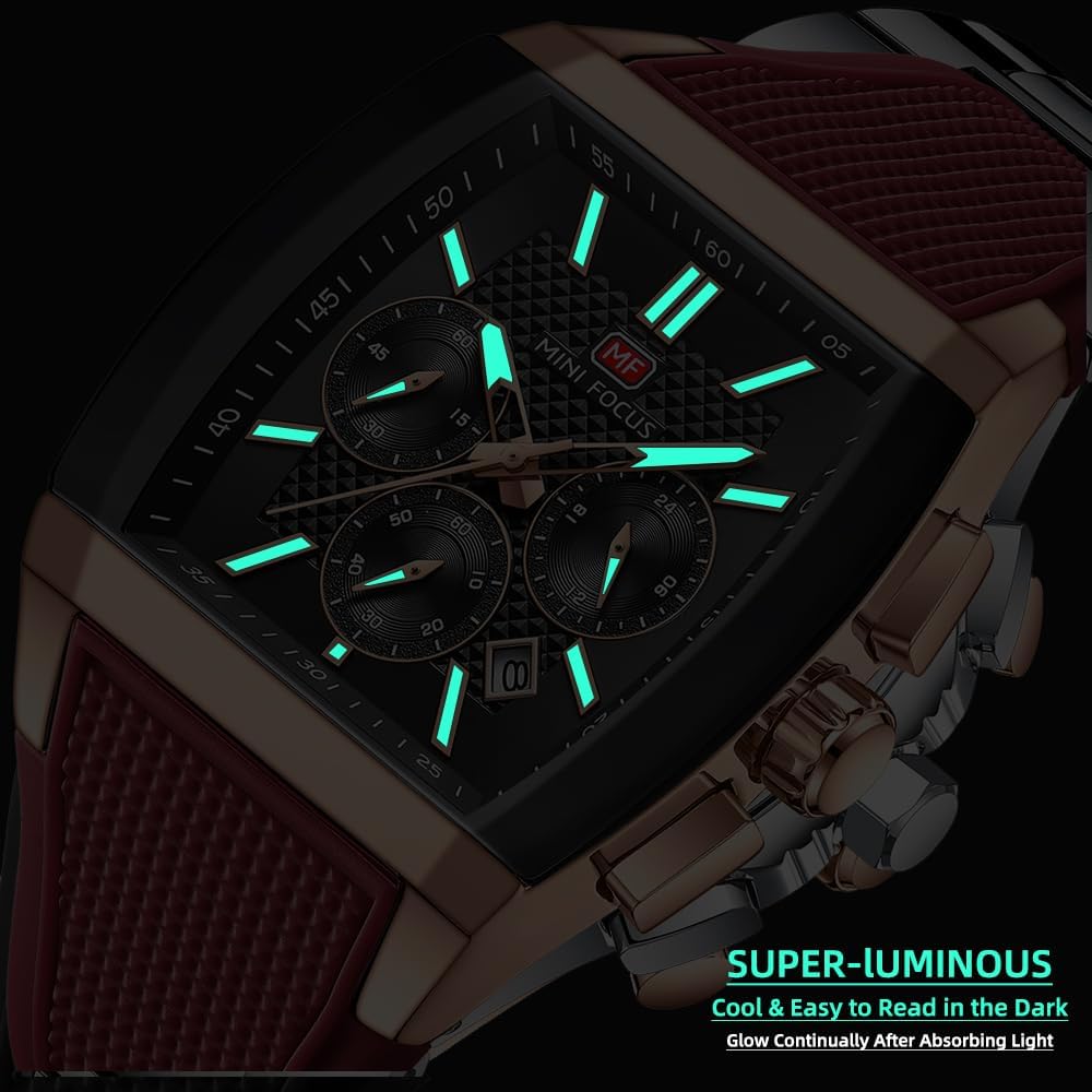 HOTMF MINI FOCUS Men's Watch Analog Fashion Wrist Watch, Tonneau Watch for Men with Chronograph,Ideal for Sports Enthusiasts and Daily Wear