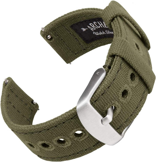 HOTArcher Watch Straps - Canvas Quick Release Watch Bands (Faded Olive, 20mm)