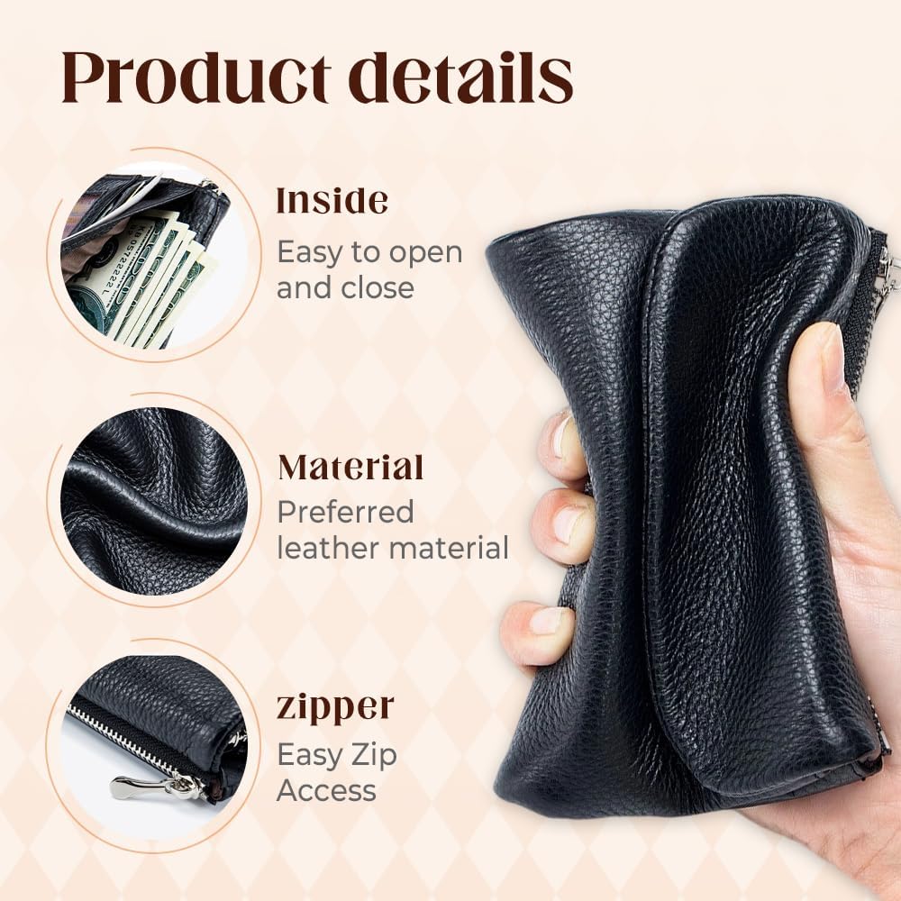 HOTLECDOA Unisex Pebble Leather Wallet, Short Genuine Leather Coin and Card Wallet, Small Wallets for Women, Suitable for Coins and Cards (#15)