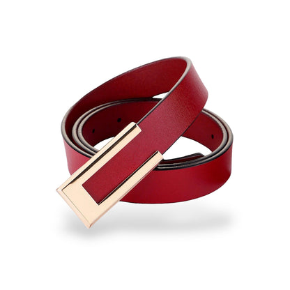 HOTWomen's Belt Genuine Leather Belts Durable Waist Belt Gold Color Buckle Waistband For Pants, Jeans, Width 0.80"
