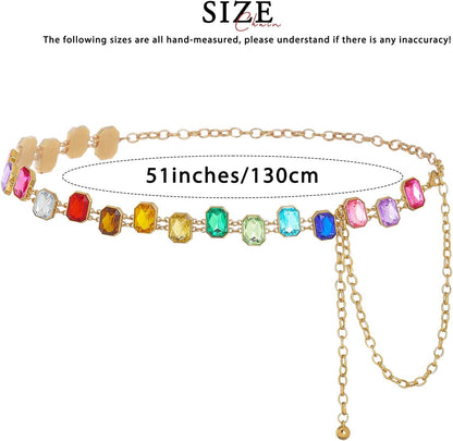 HOTELABEST Rainbow Belt Chain Colorful Waist Chains Rhinestone Gold Jewelry for Women
