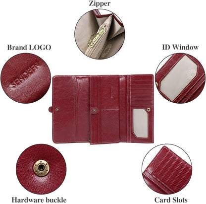 HOTSENDEFN Wallets for Women Leather with RFID Blocking Trifold Credit Card Holder with ID Window Wallet