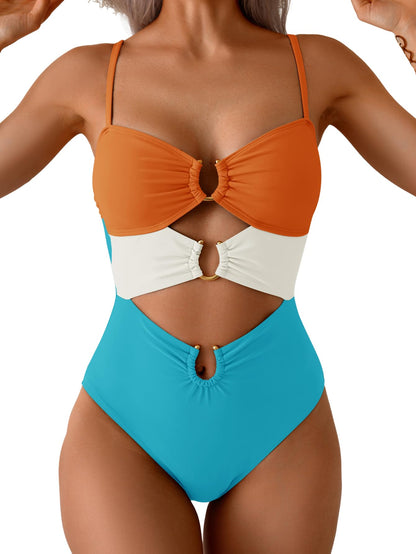 HOTEomenie Womens Cutout One Piece Swimsuit Sexy Bathing Suit | Ring Linked, Adjustable Spaghetti Straps, Bra Support, Soft Removable Cups, Monokini for Beach Vacation, Pool Side