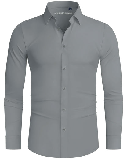 HOTAlimens & Gentle Stretch Mens Dress Shirts Slim Fit Long Sleeve Casual Skinny Muscle Fit Wrinkle Free Button Down Shirt