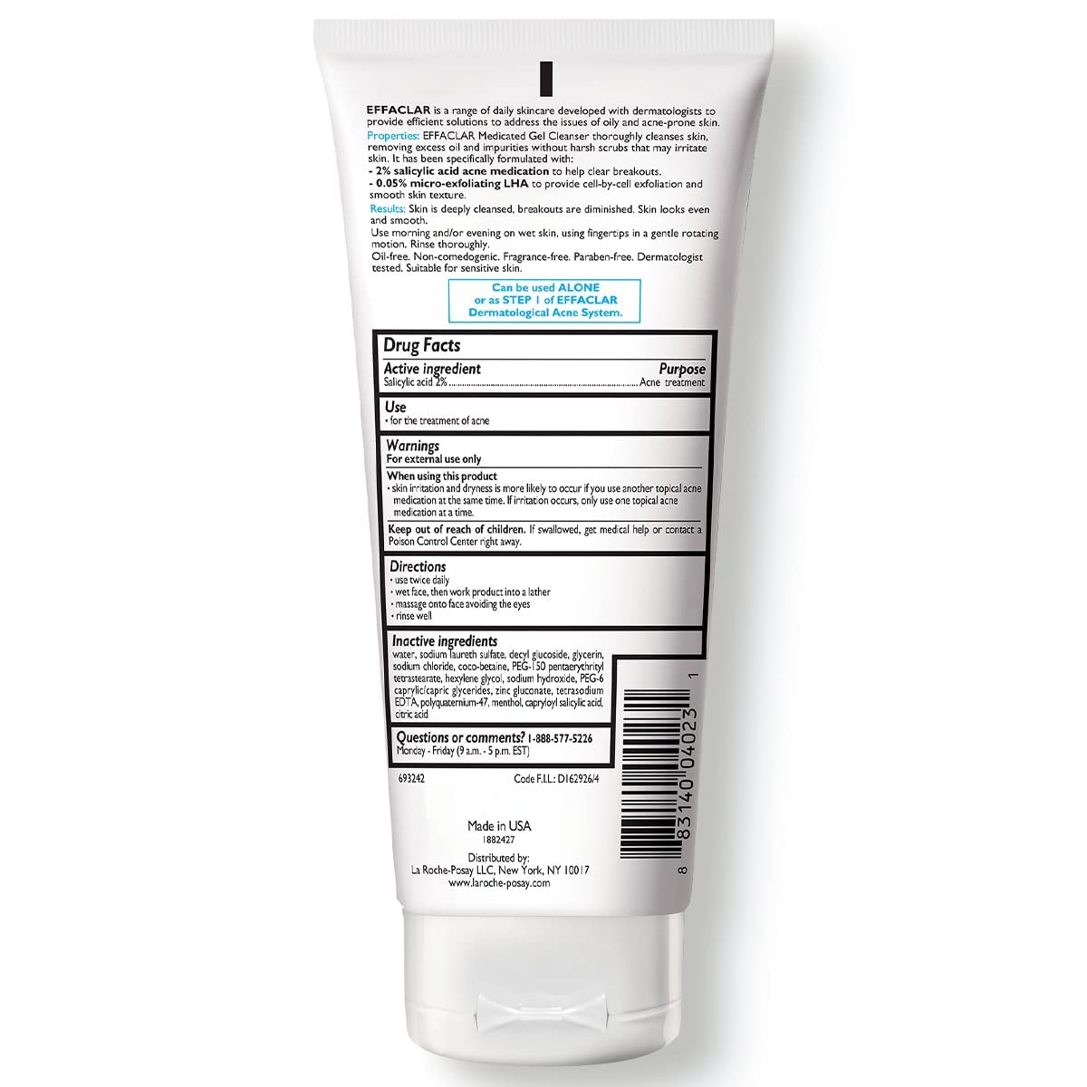 HOTLa Roche-Posay Effaclar Medicated Gel Cleanser, 2% Salicylic Acid Cleanser + LHA + Glycerin, Foaming Acne Face Wash, Helps Clear & Prevent Acne Breakouts, Oil Free, Targets Excess Oil
