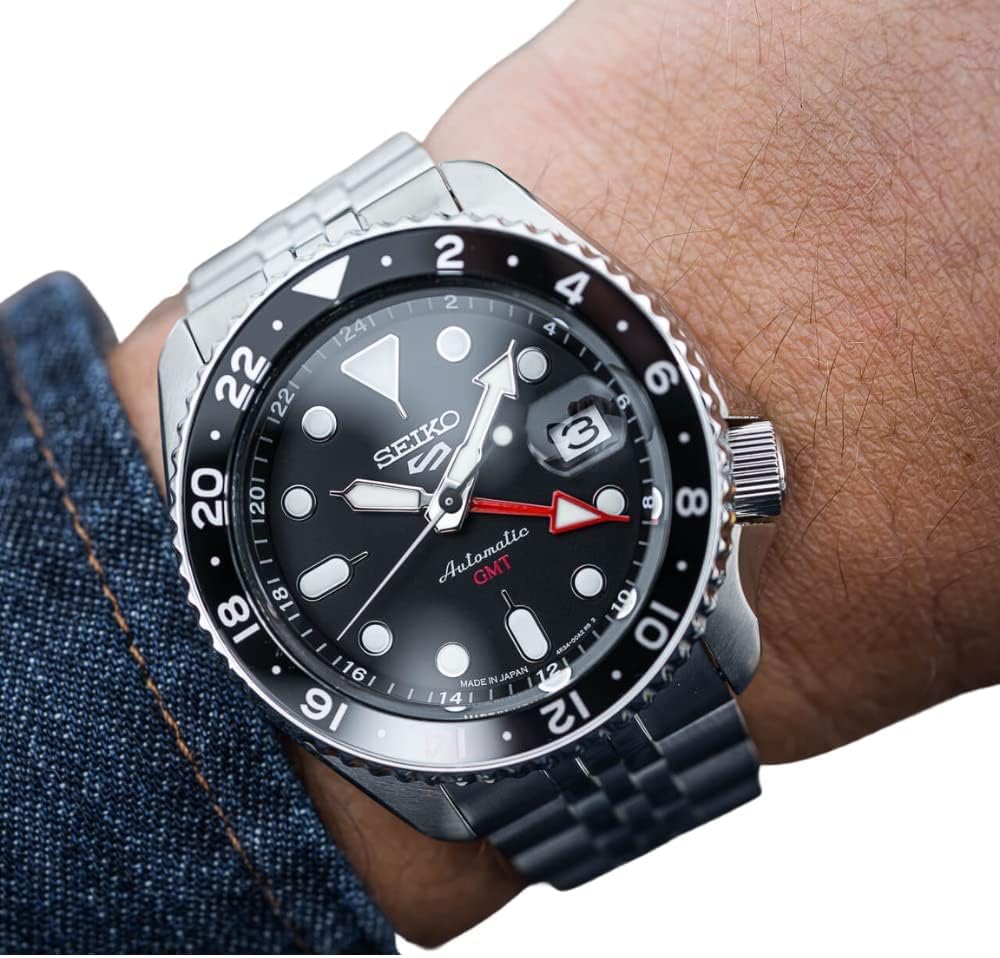 HOTSEIKO SSK001 Automatic Watch for Men - 5 -Sports - Black Dial with Date Calendar and Luminous Hands & Markers and Black & Gray GMT Bezel, 100m Water-Resistant