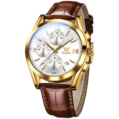 HOTOLEVS Watches for Men Case Waterproof Watches Leather Band Day Date Mens Watch Analog Quartz Chronograph Wristwatches Multi-Function Men's Watch