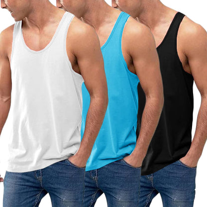 HOTCOOFANDY Men's 3 Pack Tank Tops Cotton Performance Sleeveless Casual Classic T Shirts