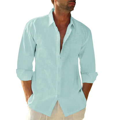 HOTJEKAOYI Button Down Linen Shirts for Men Casual Long Sleeve Regular Fit Cotton Beach Shirts with Pocket