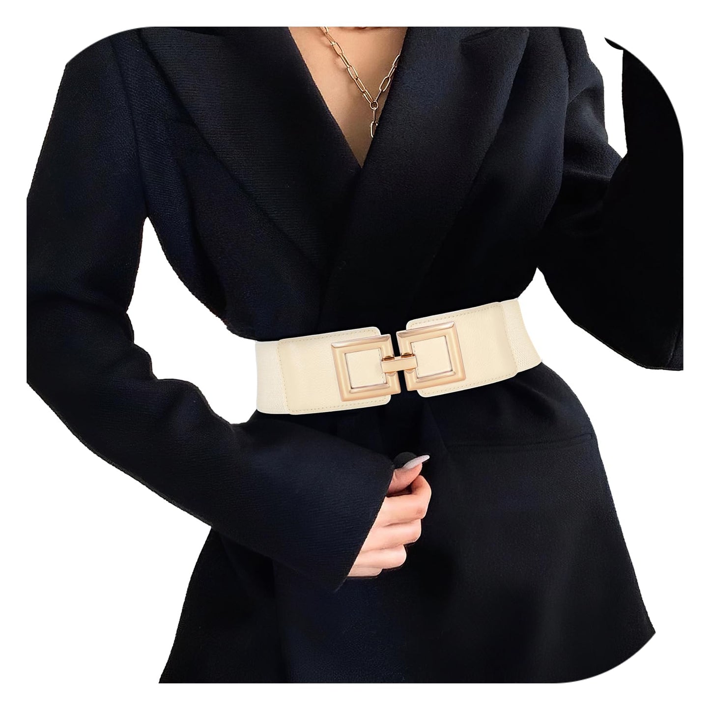 HOTWide Belts for Women Fashion Elastic Belt for Dresses Vintage Waist Belt Ladies Stretchy Belt Gold Buckle