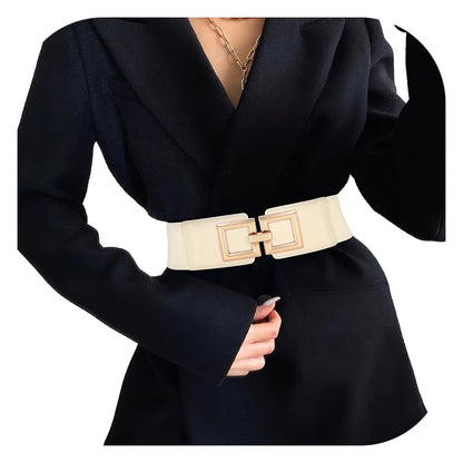 HOTWide Belts for Women Fashion Elastic Belt for Dresses Vintage Waist Belt Ladies Stretchy Belt Gold Buckle