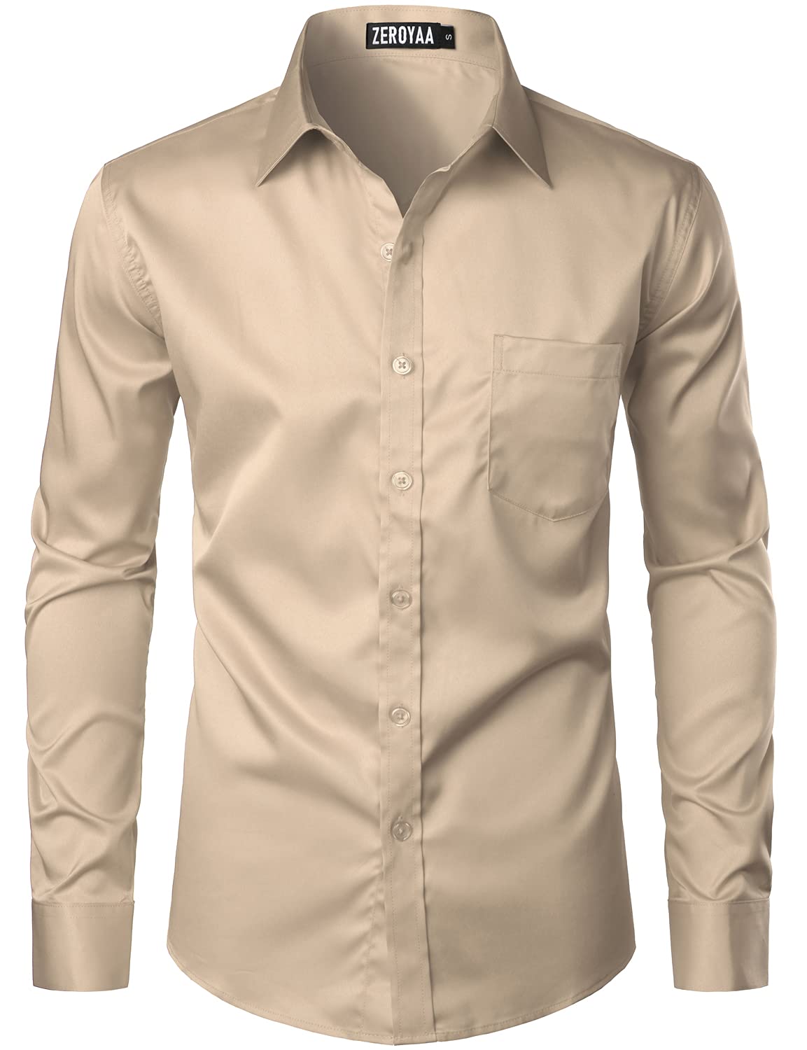 HOTZEROYAA Men's Urban Stylish Casual Business Slim Fit Long Sleeve Button Up Dress Shirt with Pocket