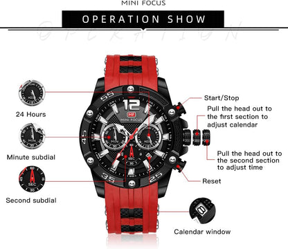 HOTMF MINI FOCUS Men Watches Unique Casual Wrist Watches (Chronograph/Waterproof/Luminous/Calendar/24 Hours) Silicon Band Fashion Watches for Men