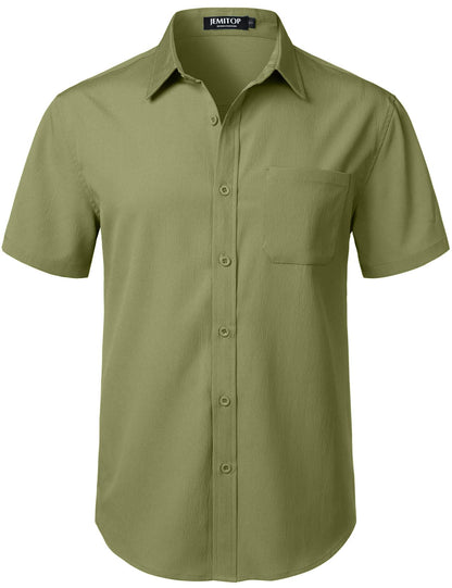 HOTJEMITOP Mens Stretch Wrinkle Free Texture Shirts | Lightweight, Summer, Beach, Stylish, Button Down, Short Sleeve, Casual, Vacation