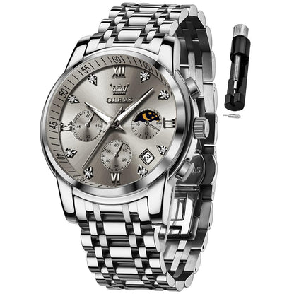 HOTOLEVS Watch for Men Diamond Business Dress Analog Quartz Stainless Steel Waterproof Luminous Date Two Tone Luxury Casual Wrist Watch Blue