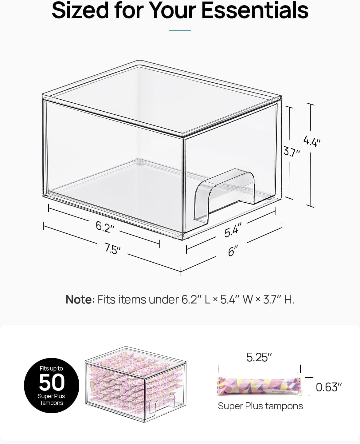 HOTVtopmart 4 Pack Small Clear Stackable Storage Drawers,Acrylic Bathroom Makeup Organizer,Plastic Storage Bins for Vanity, Undersink, Kitchen Cabinets, Pantry, Home Organization
