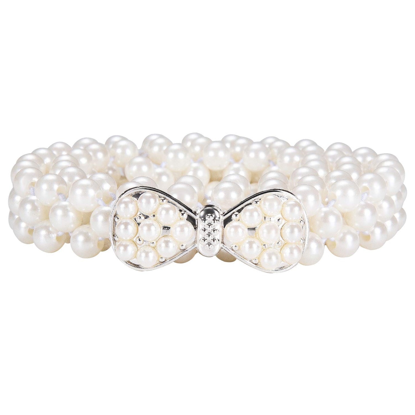 HOTDubulle Women's Pearl Belt Elastic White Waist Chain for Bridal Dress | Plus Size Belts Ivory Beige Silver Pearl Rhinestone Buckle Formal Wedding Ladies