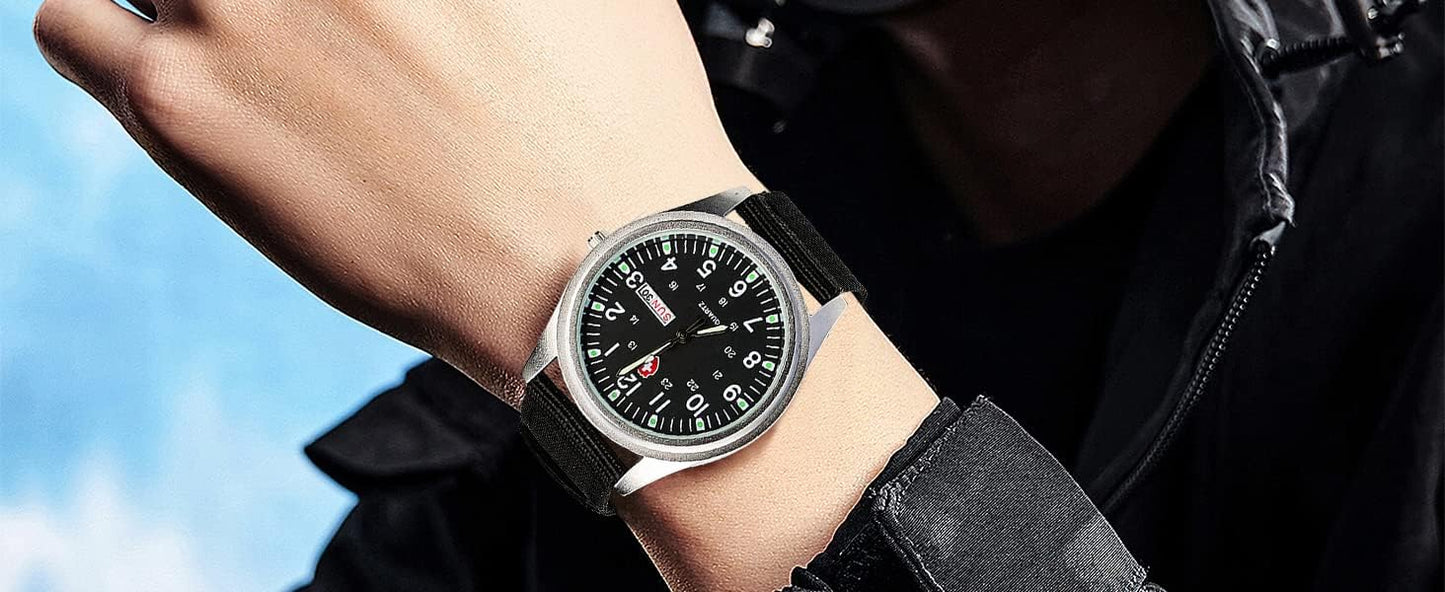 HOTGosasa Unisex Military Analog Field Watch with Nylon Strap, Luminous Easy Read Dial, Sport Tactical Casual Quartz Wristwatch, Daily Water Resistant