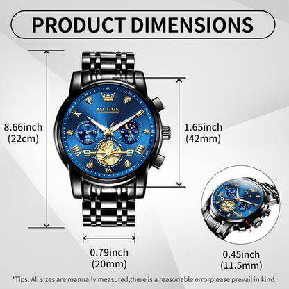 HOTOLEVS Watch Men Waterproof Stainless Steel Quartz Chronograph Analog Watch