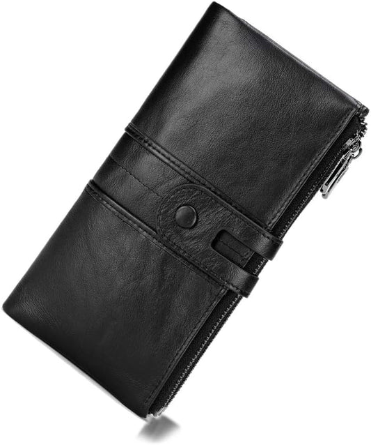 HOTmyfriday Women's RFID Blocking Genuine Leather Wallet, Bifold Long Clutch Wallet Money Clips Ladies Card Holder Purse