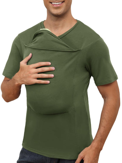 HOTMens Baby Carrier Shirt Dad Shirt for Men Short Sleeve Pocket Tee Shirts | New Dad Gifts T-Shirt Baby Wearing Skin to Skin Shirts