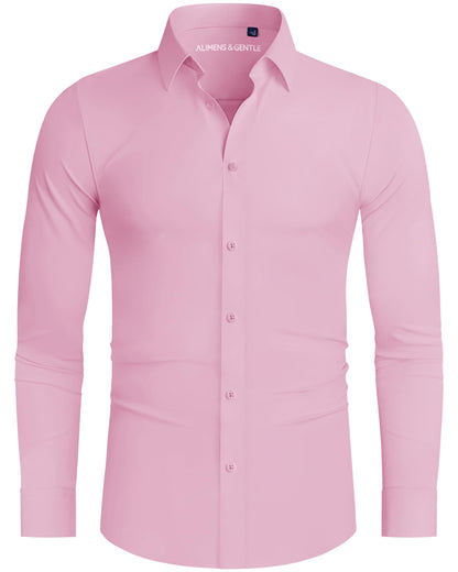 HOTAlimens & Gentle Stretch Mens Dress Shirts Slim Fit Long Sleeve Casual Skinny Muscle Fit Wrinkle Free Button Down Shirt